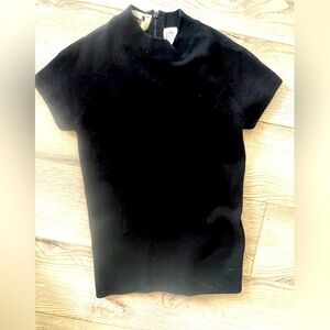Milly Black Fitted Short Sleeve Mandarin Collar Tee